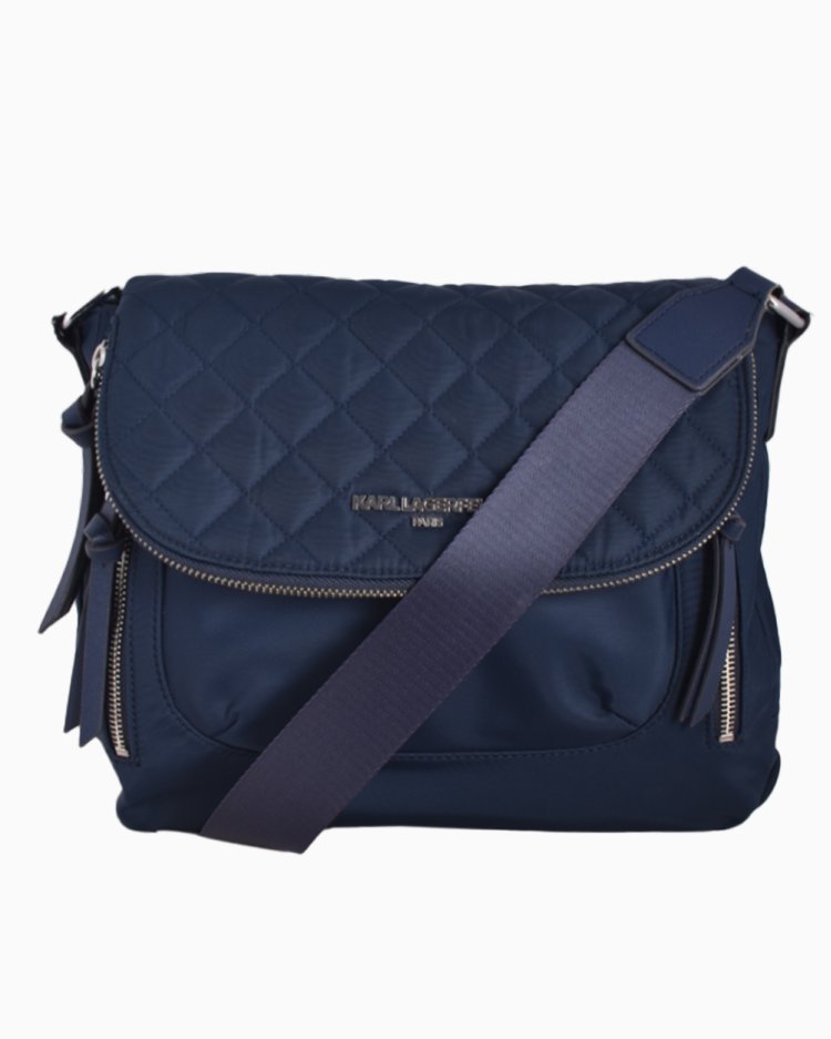 Bolsa Karl Lagerfeld Original Cara Flap Messenger Nylon Azul Feminina